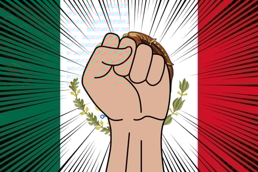 Human fist clenched symbol on flag of Mexico vector