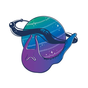Mystical snail slug with a space planet instead of a shell-house. vector