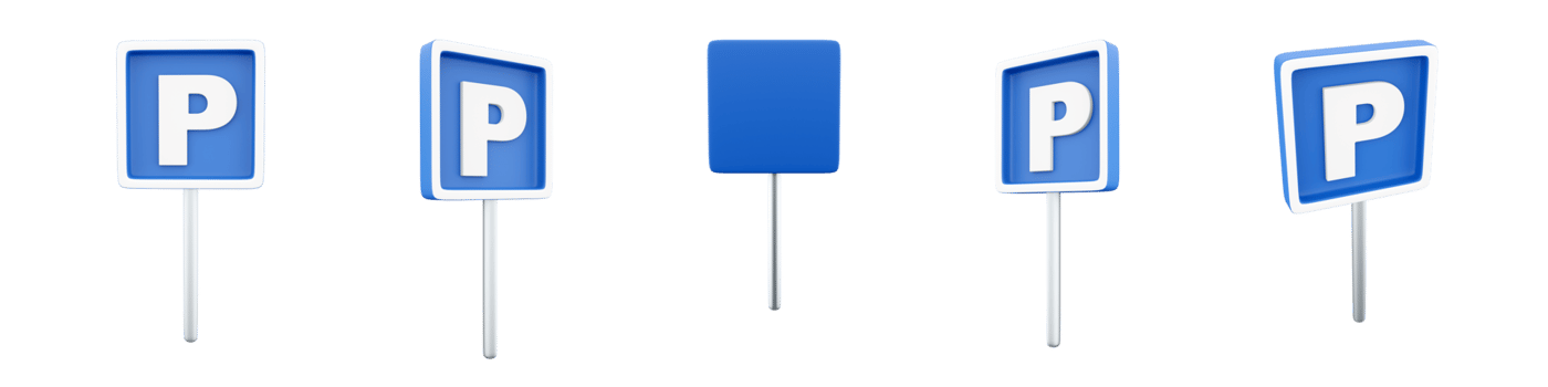 3d rendering Parking place spot road sign different positionc icon set. 3d render road sign concept icon set. Parking. png