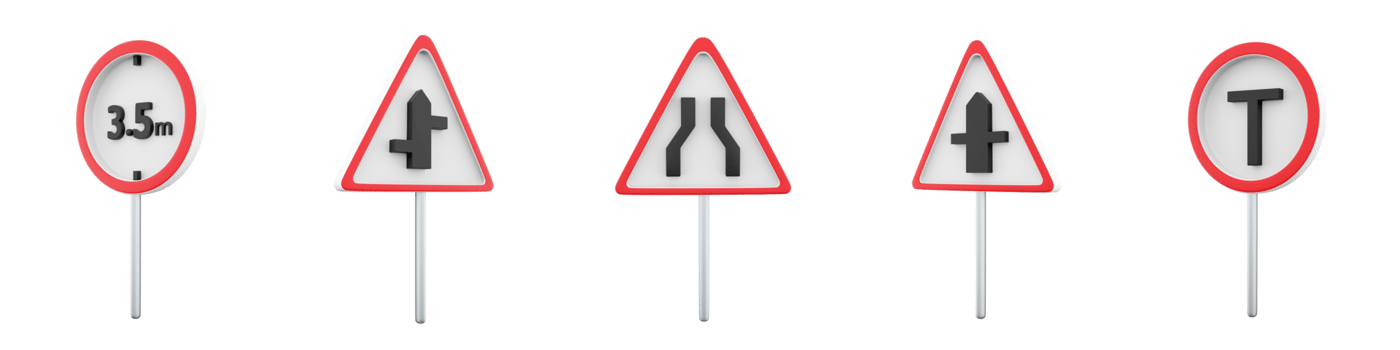 3d rendering T traffic Transport, Intersection with a secondary, onstriction, prohibiting the passage of vehicles with a height of more than 3.5 meters road sign icon set. road sign icon set. png