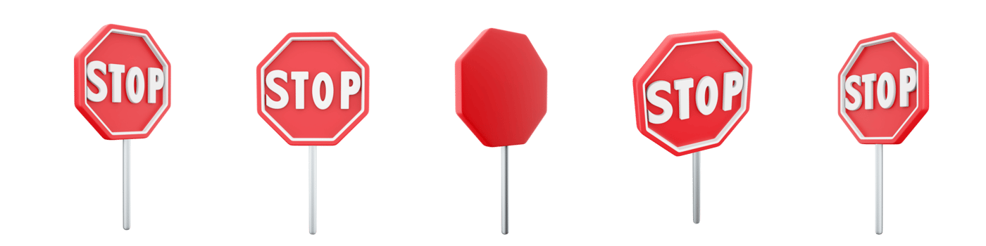 3d rendering Movement without stopping is prohibited road sign different positions icon set. 3d render road sign concept icon set. Stop. png