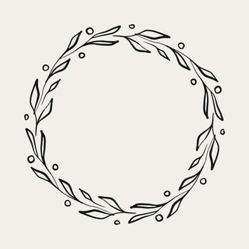 Black decorative Circle floral frame. Vector Wreath with branches, herbs, plants, leaves