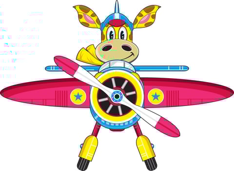 Cute Cartoon Giraffe Pilot Flying Star Plane Illustration vector