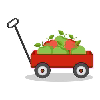 Red cart with apples. Harvest of apples vector