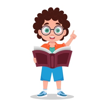 Cute boy reading a book. Vector illustration