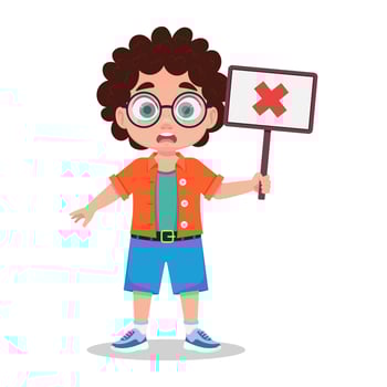 Cute boy holding a disapproving sign vector