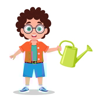Boy watering plants, vector illustration