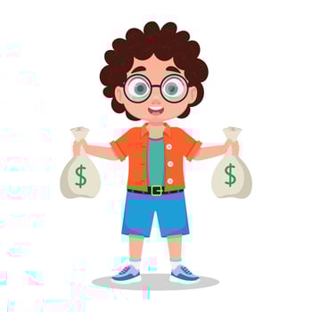 Cute boy with bags of money vector