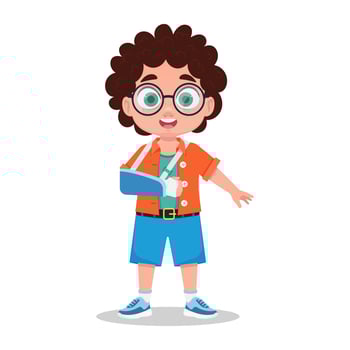 Cheerful boy with a broken arm vector