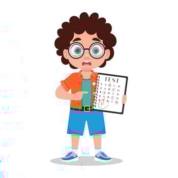 Cute boy got a bad grade. Vector illustration
