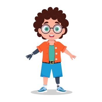 Child with a prosthetic leg and arm vector