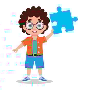 Cute boy collects a puzzle vector