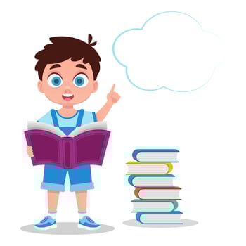 Cute child reading a book, vector illustration