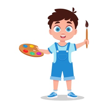 Boy painting with watercolors vector