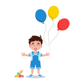 Cute boy crying dropped ice cream vector