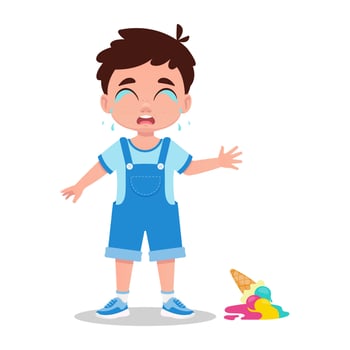 Cute boy dropped ice cream vector