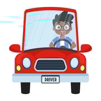 Cute child driving a red car vector