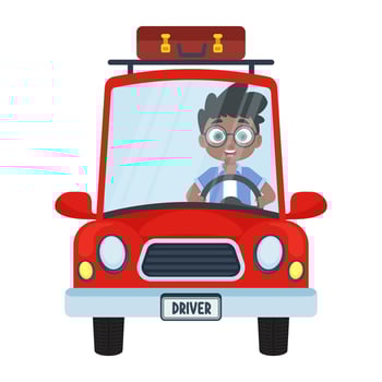 Boy driving a red car vector