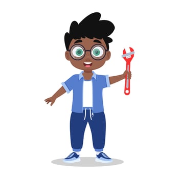 Cute boy with wrench. Vector illustration