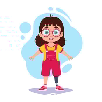 Cute girl with a prosthetic leg. Vector illustration