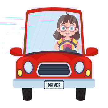 Cute child driving a red car vector