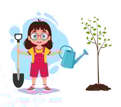 Cute little girl planting a tree vector