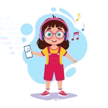 Cute girl in headphones listening to music vector