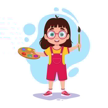 Girl artist with paints and brush vector