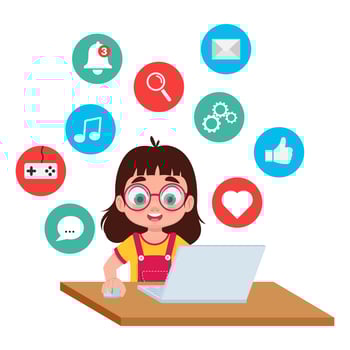 Girl child working on a laptop vector