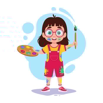 Girl artist with paints and brush vector