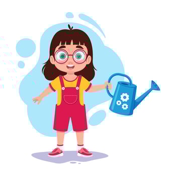 Girl with a watering can in her hand vector