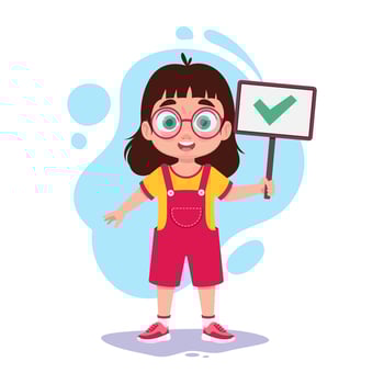 Girl holding a sign with a green checkmark vector