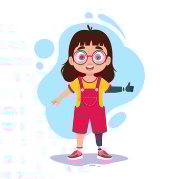 Child with a prosthetic leg and arm vector