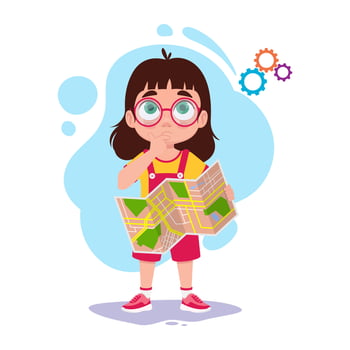 Girl with a map in her hand, thinking vector