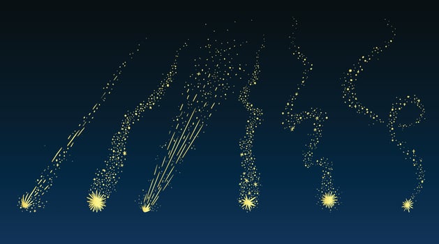 Vector illustration of shooting stars against the night sky background.