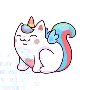 Cartoon cute caticorn character, fantasy animal vector