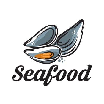 Mussels seafood, restaurant meal icon, menu symbol vector