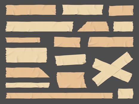Adhesive duct tape crumpled stripes, sticky strips vector