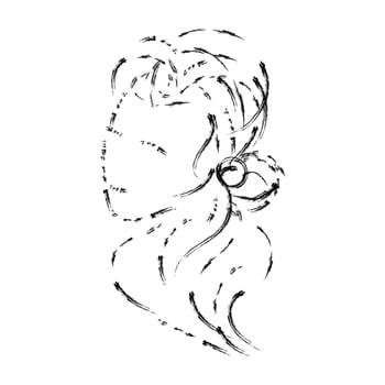 Grunge silhouette of pretty young woman head in three-quarter turn. Rough lines, quick sketch style. vector