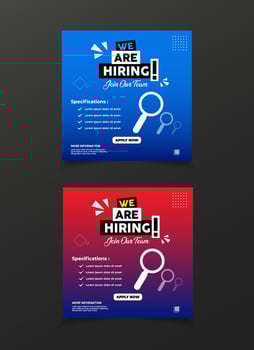 Hiring recruitment open vacancy design vector. We are hiring design vector for vacant sign Job hiring poster, social media, banner, flyer and recruitment poster.