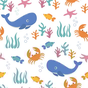 Children's illustration with a nautical theme. Seamless pattern with cute nautical elements. vector