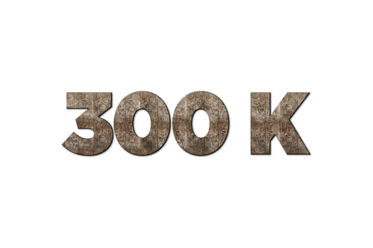 300 k subscribers celebration greeting Number with old walnut wood design png