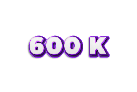 600 k  subscribers celebration greeting Number with purple 3d design png