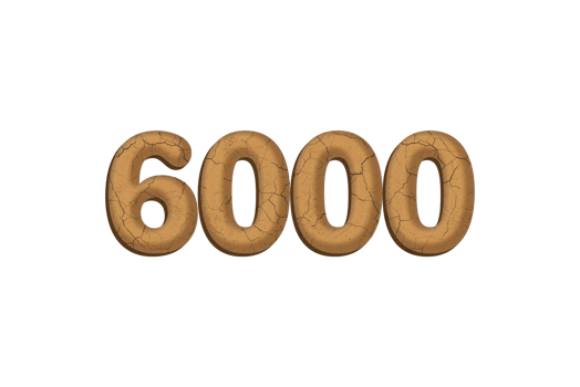 6000 subscribers celebration greeting Number with mud design png