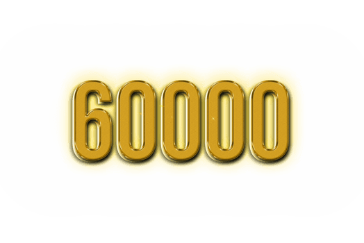 60000 subscribers celebration greeting Number with golden design png