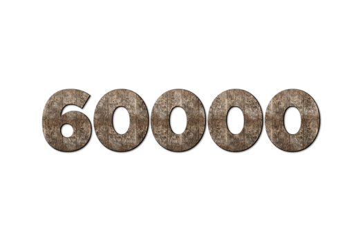 60000 subscribers celebration greeting Number with old walnut wood design png