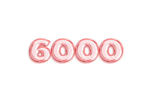 6000 subscribers celebration greeting Number with rose gold design png