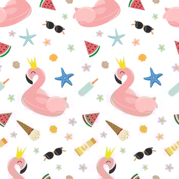 Seamless pattern with summer beach elements vector