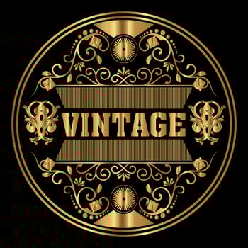 Vintage gold floral logo for printing, labels, packaging products, food, and drink. vector illustration