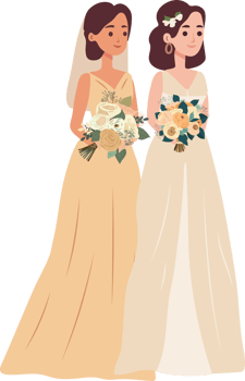 Lesbian couple marriage. Homosexual wedding. Brides in dress LGBT newlyweds. png